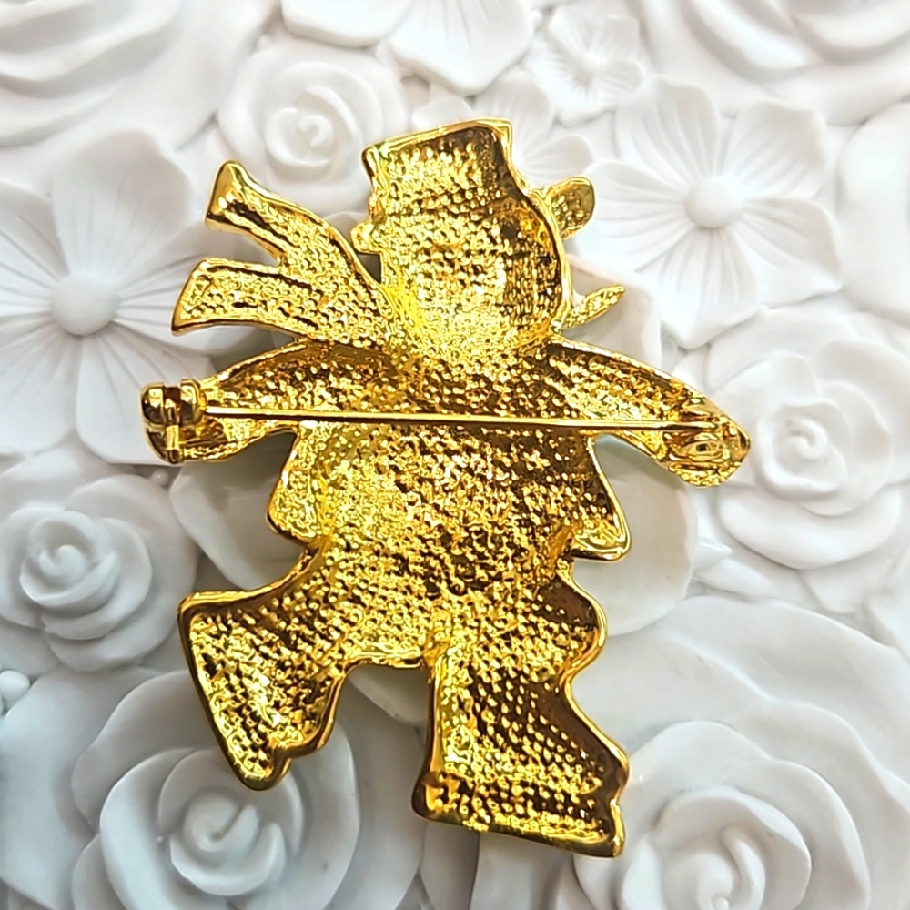 Christmas Holiday Metallic Gold Skating Snowman Pin/Brooch - Picture 4 of 9